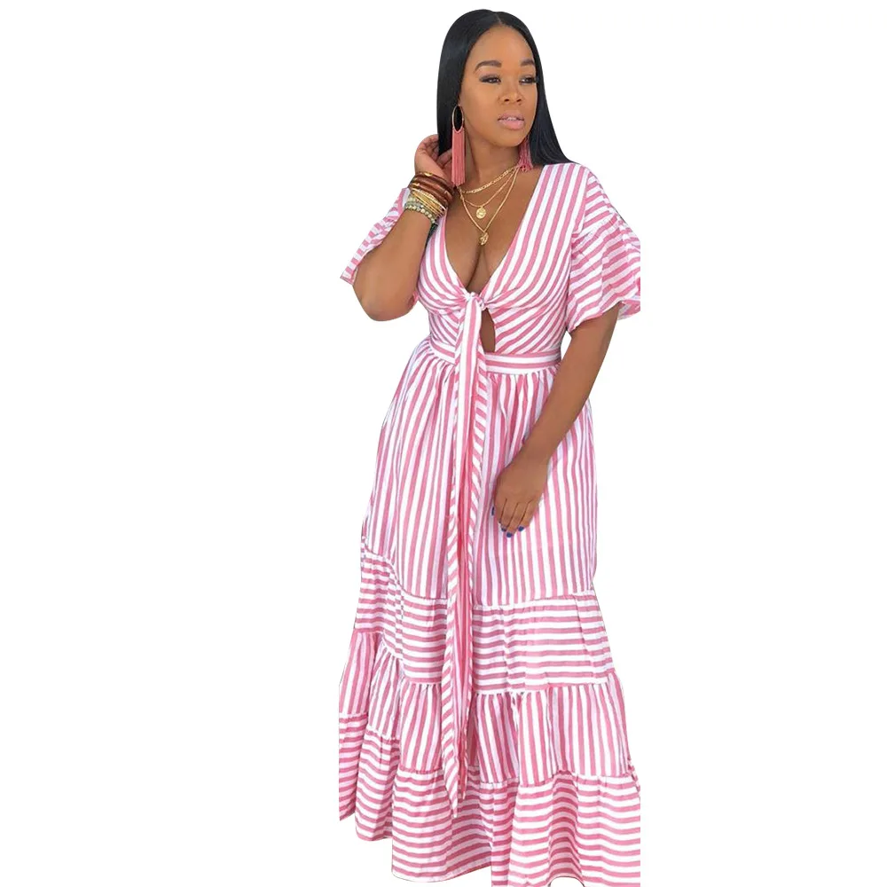

91110-SW23 Hot sale casual stripe plus size dresses for women, 2 colors