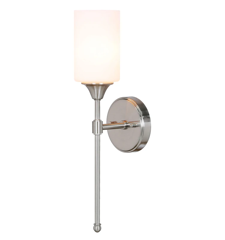 Brushed Nickel Wall Light Glass Bath Vanity Sconce 1 Light Wall Sconce Lamp for Bathroom Bedroom & Living Room