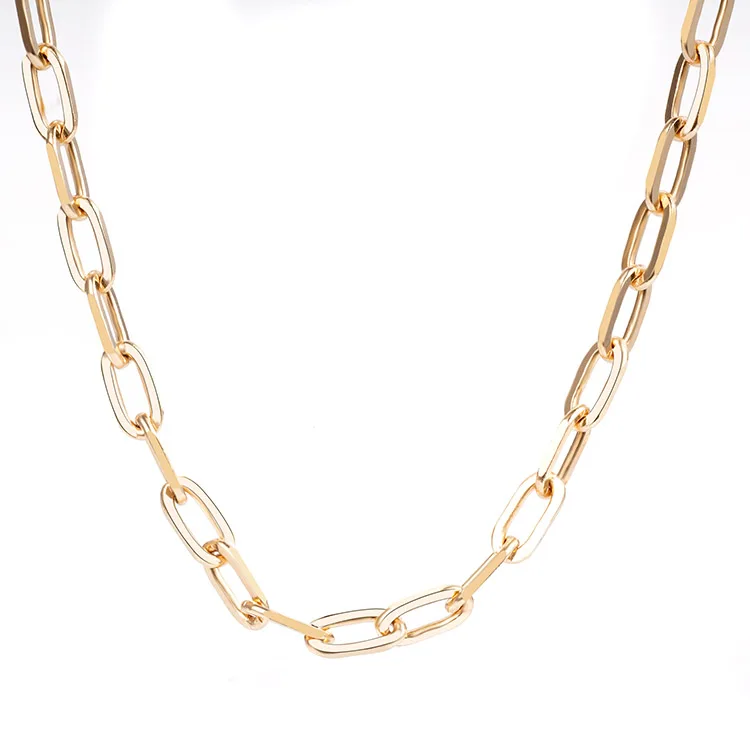 

AU750 18K real solid yellow gold paper clip chain necklace jewelry for women