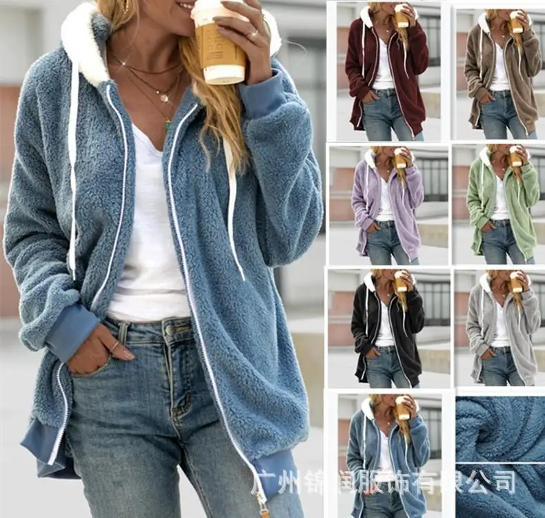 

New Stylish Plus Size Loose Velvet Zipper Hooded Women Fall 2021 Women Clothes Winter Jacket Women's Coat