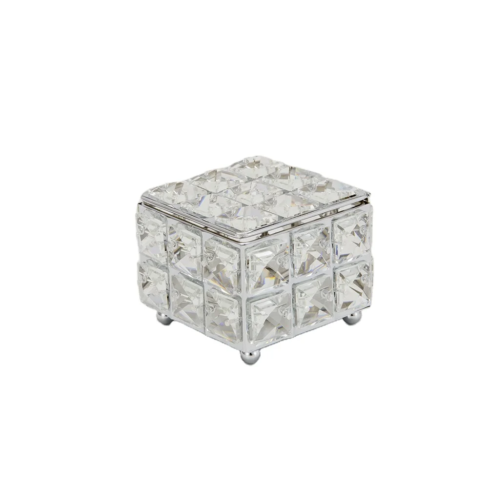 

Delicate Bedroom Gold Silver European Cube Beading Small Jewelry Packaging Box Luxury Crystal Jewelry Storage Box