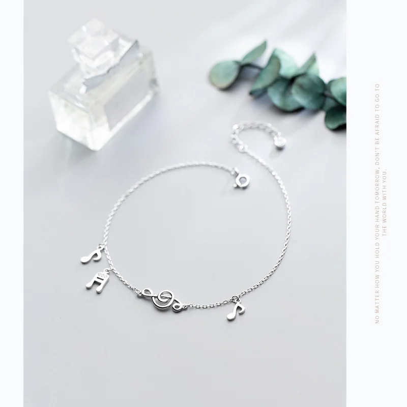 

A1068 Romantic Costume Jewelry Silver Diamond Note Anklet