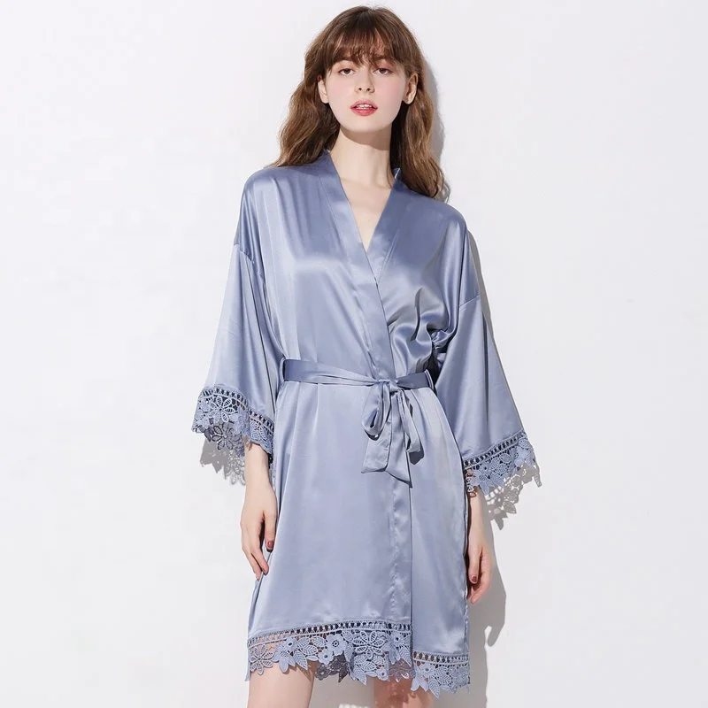 

YS wholesale customized sleepwear women pajamas plus size solid lace silk satin wedding bridal robes, As picture shows or customized color