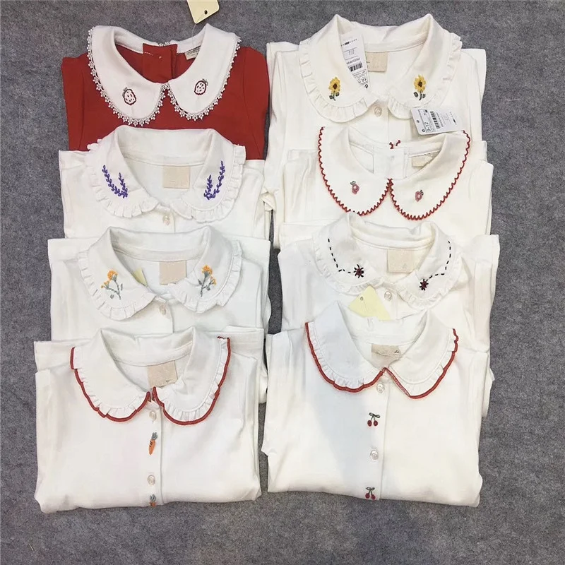 

2020 spring baby girls blouse white smocked handmade kids tops shirts peter pan collar wholesale children clothes