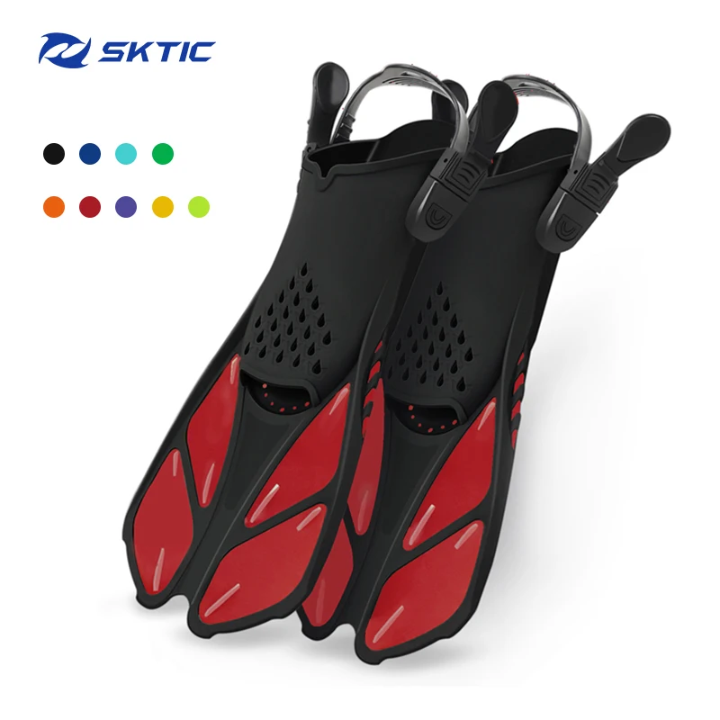 

SKTIC New arrival underwater sports snorkel diving fins adjustable strap silicone swim fin black red for adults and kids