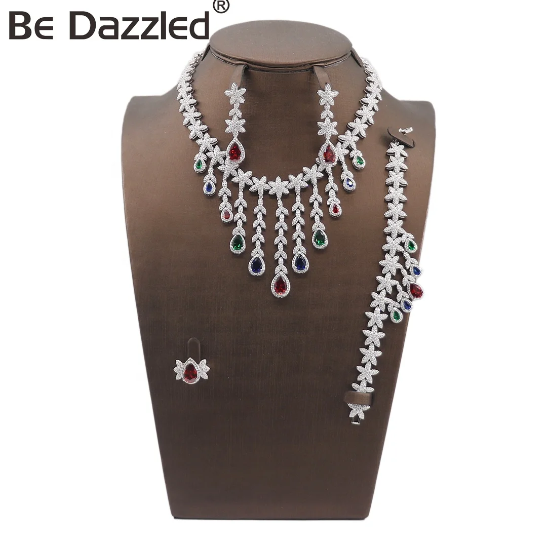 

Drop Earrings Costume Women Bridal Wedding AAA Colorful Cubic Zirconia Costume Jewelry American Diamond Jewellery Wedding Set
