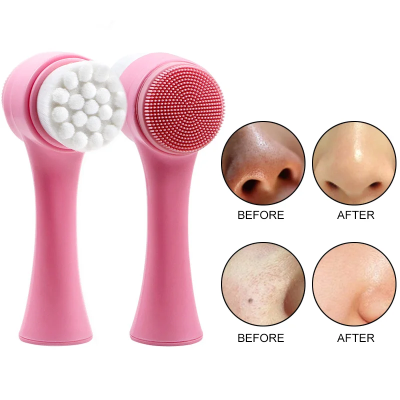 

Portable Exfoliating Brush Cleaning Silicone Blackhead Removal Double Sides Facial Cleansing Brush Skin Care Cleaning Face 80g, Pink purple blue