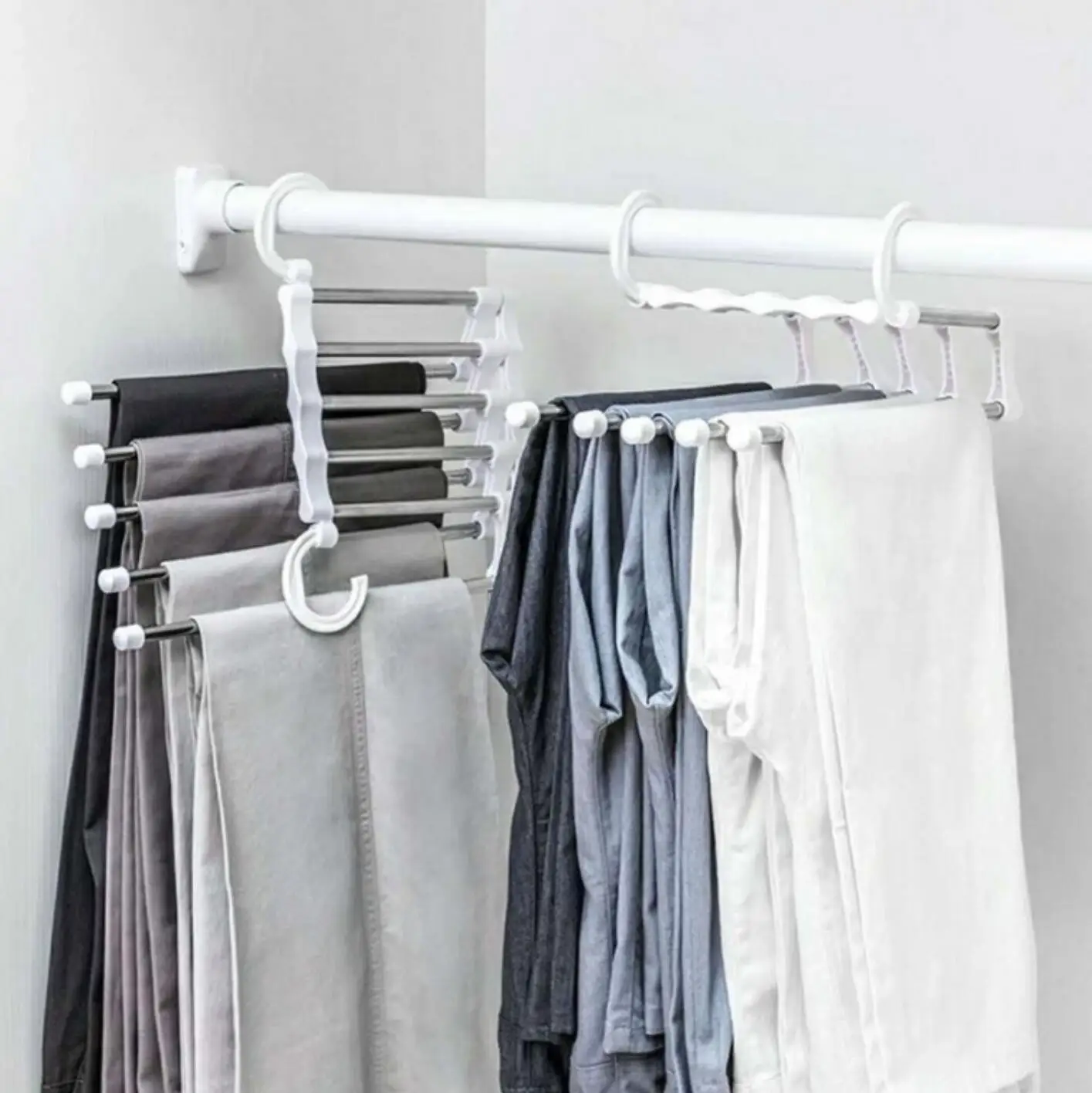 

Closet Space Saving Pants Hangers Non-Slip Clothes Organizer 5 Layered Pants Rack for Scarf Jeans Trousers rack