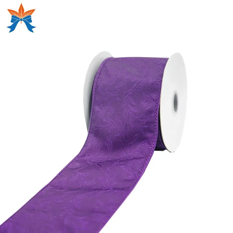 

Baby Shower & Wedding Purple Jacquard Flower Wired Ribbon Roll