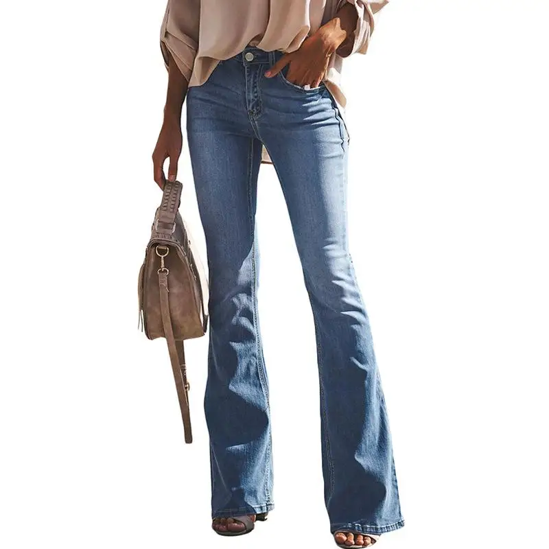 

Women's Classic High Waist Denim Bell Bottoms Jeans