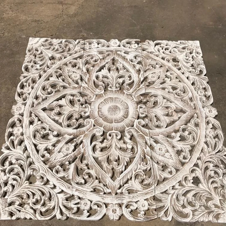 Headboard Mandala Wood Carved Panel Lotus Carving Home Wood Carved Panel Lotus Carving