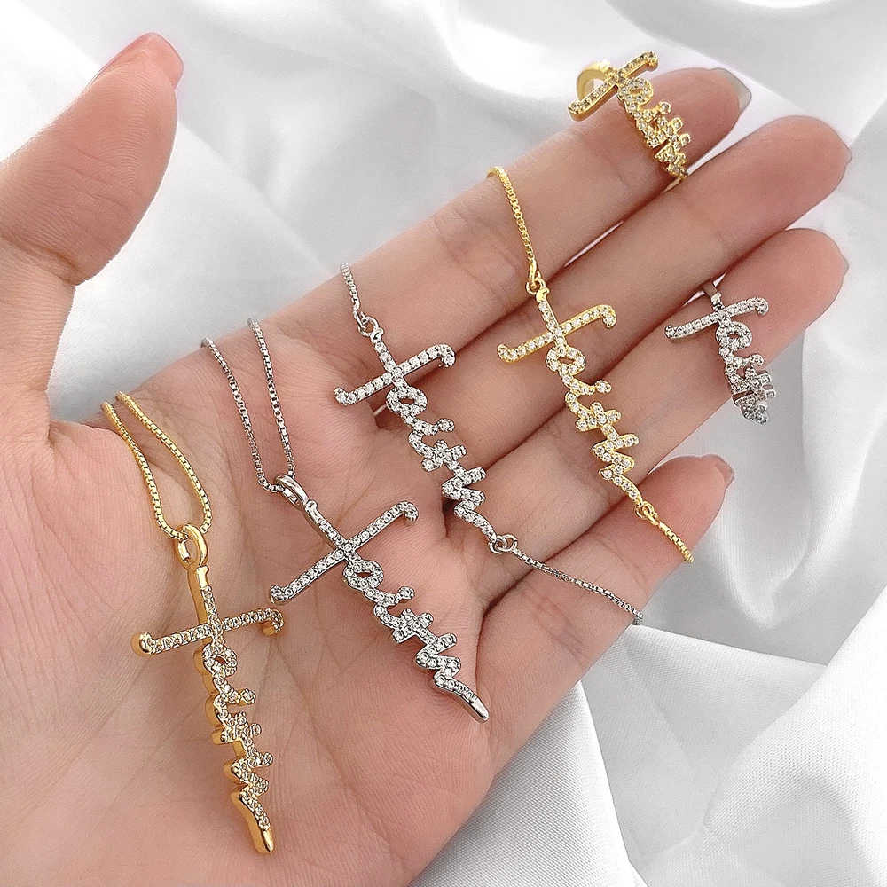 

Foxi Jewelry set Jesus 18k Gold Plated cross Pendant necklace set