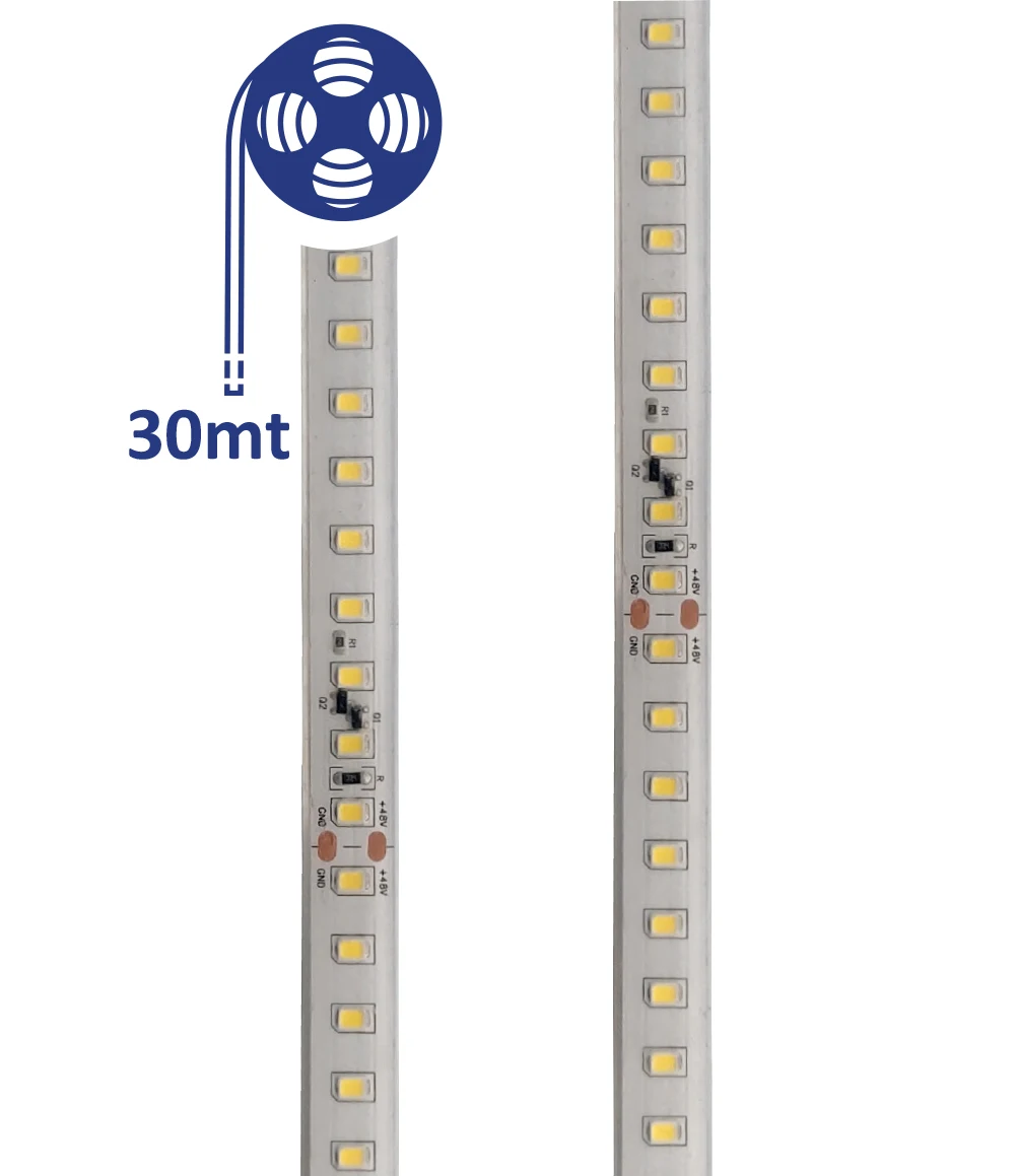 waterproof led strip light - IP68 - 48 V - 30 meters reel - 4000K white - 8 w/mt - 120 led/mt