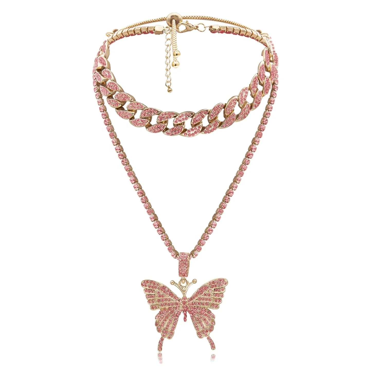 

2021 Summer New Jewelry Women's Trendy Butterfly Shape Pendant Gold Chain Multi Layer Choker Necklace Accessories Gift