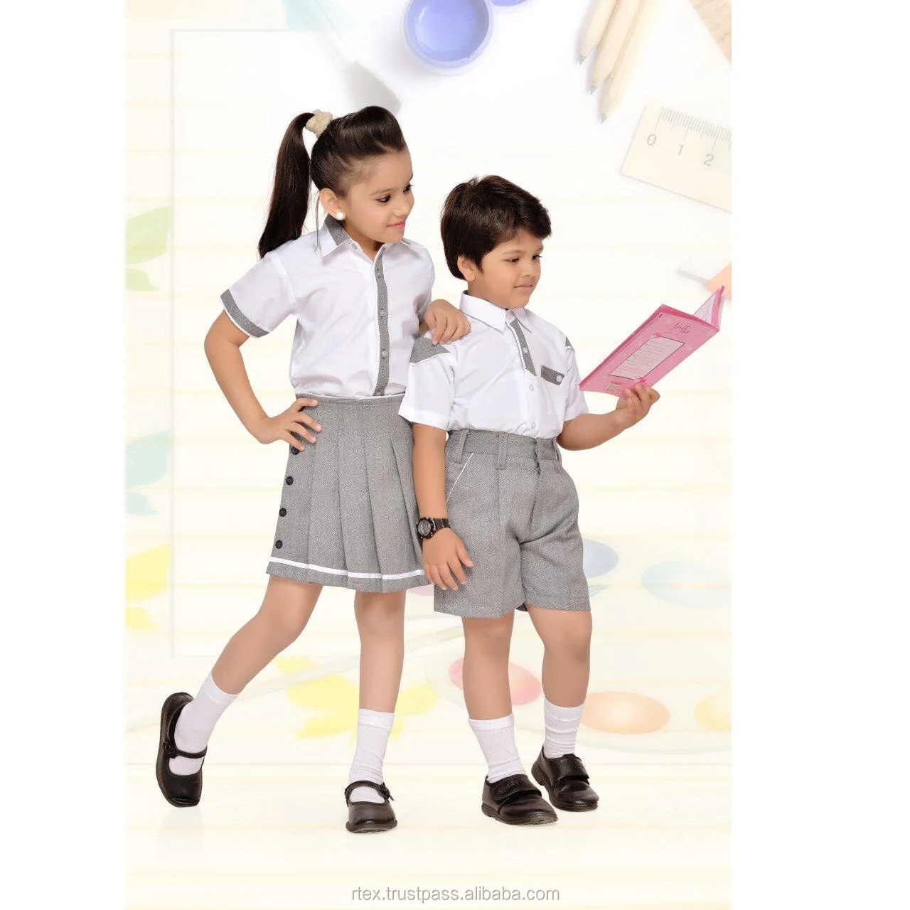 Customized School Uniform With School Logo Embroidered Or Printed For