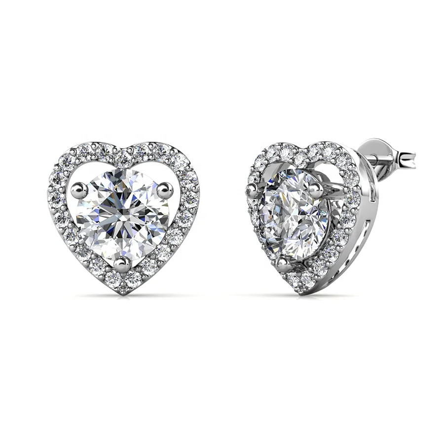 

Perfect White GRA Moissanite Diamond 18K Gold Plated 925 Sterling Silver Luxury Halo Heart Stud Earrings Destiny Jewellery