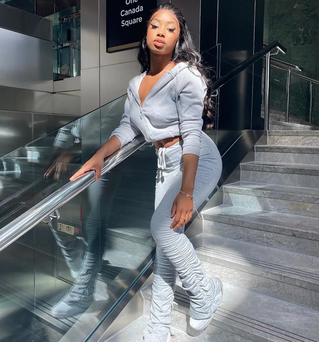

Spring Clothing Shopping 2021 Casual Solid long sleeve Sporty Hoodie Ladies Set Ruched Tracksuits 2 Two Piece Pants Sets women, Pink,gray,black,red,green,blue,deep blue
