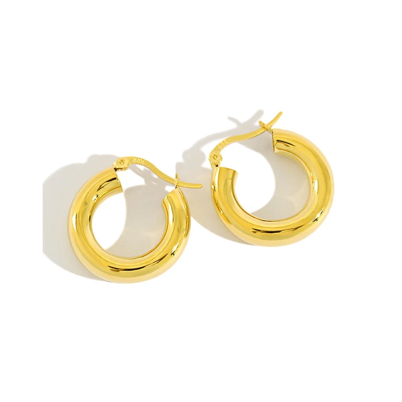 

H-E460 18K gold plated Sterling Silver Small Hoop Earrings Lightweight Click-Top Huggie Earrings for Women Girls