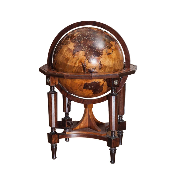 

Big Antique Mova Motion Rotating Crafted Wooden Mapa Mundi Globe on Round Stable Stand