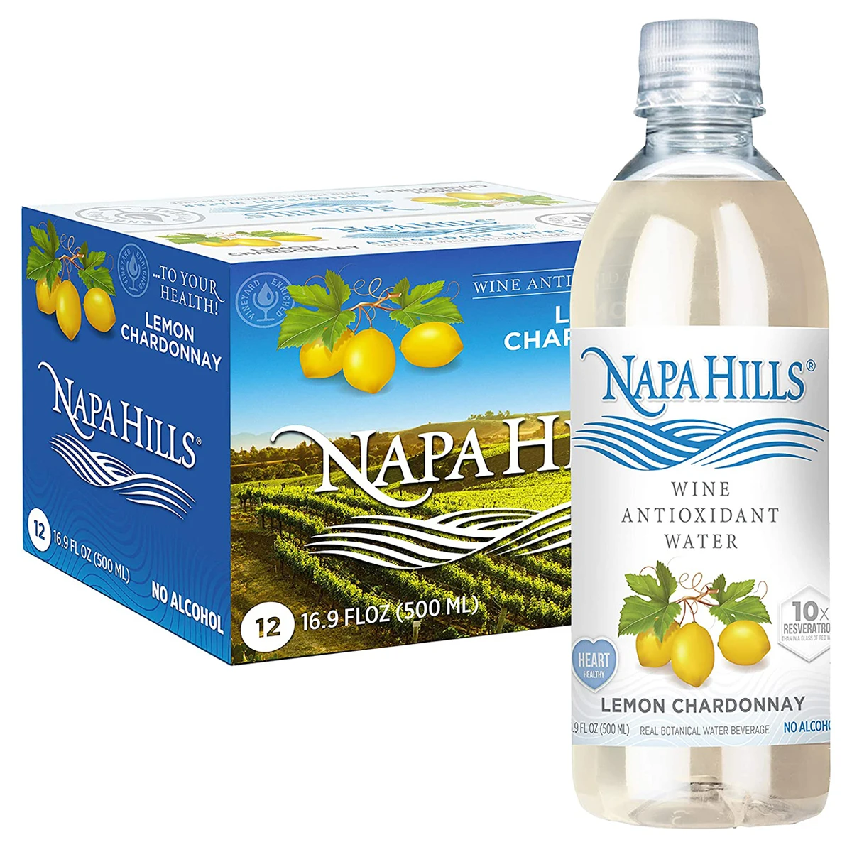 
Gluten Free Napa Hills Wine Antioxidant Water Lemon Flavored Non Alcoholic Resveratrol Enriched Drink Lemon Chardonnay 12 Pack 