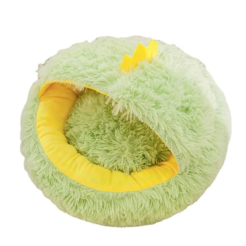 

Secure luxury comfortable plush natural fur capsule cave nest ultrasoft anti-anxiety safety warm soft round pet bed cat house