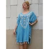 Best Sale Monogrammed Hot Selling Rayon Fabric Flora Embroidered Short Kaftan Handmade Tassel Hem Moroccan Beach Cover Up Tunic