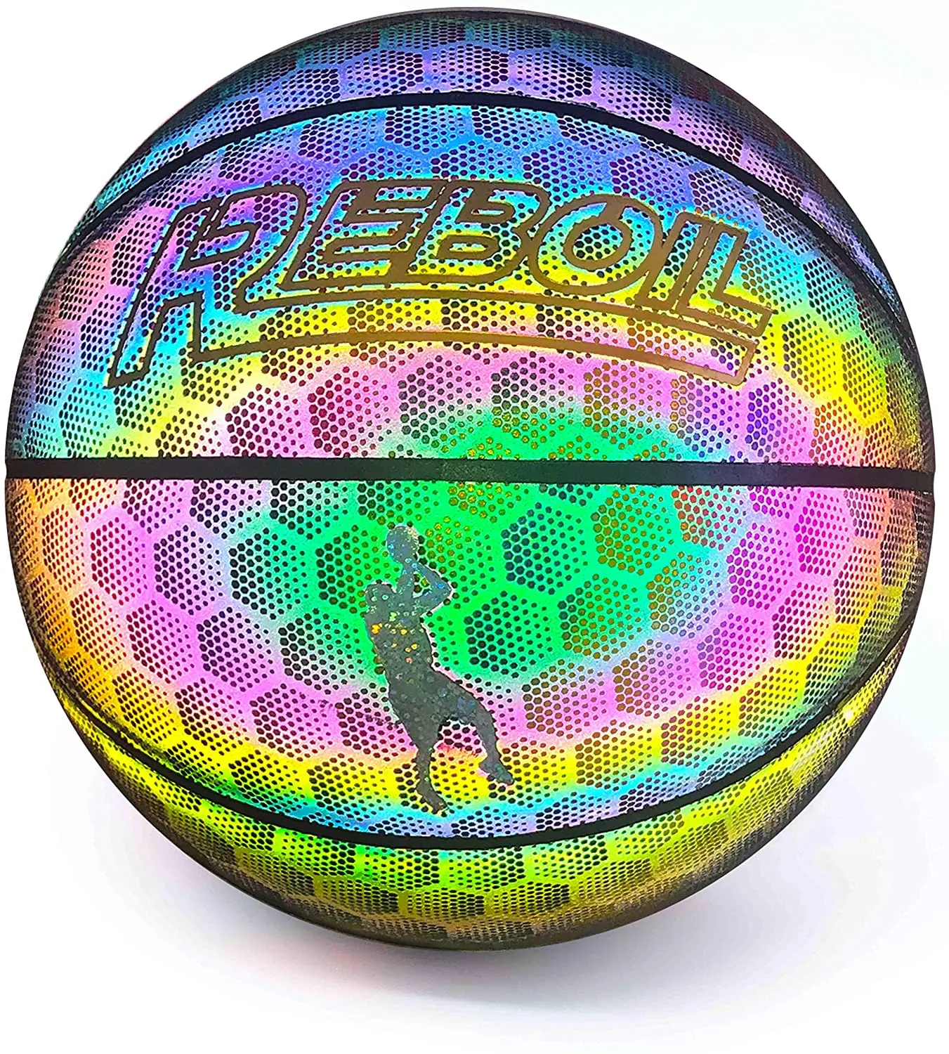

Smileboy Official Size and Weight Holographic Reflective Basketball Flash Glowing Luminous Basket Ball, Golden color and red