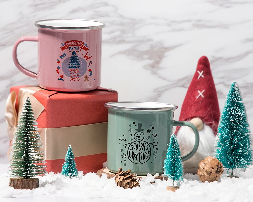 

Metal Coffee Mug Steel Cup Mug Enamel Mug Sublimation Christmas Gifts, White