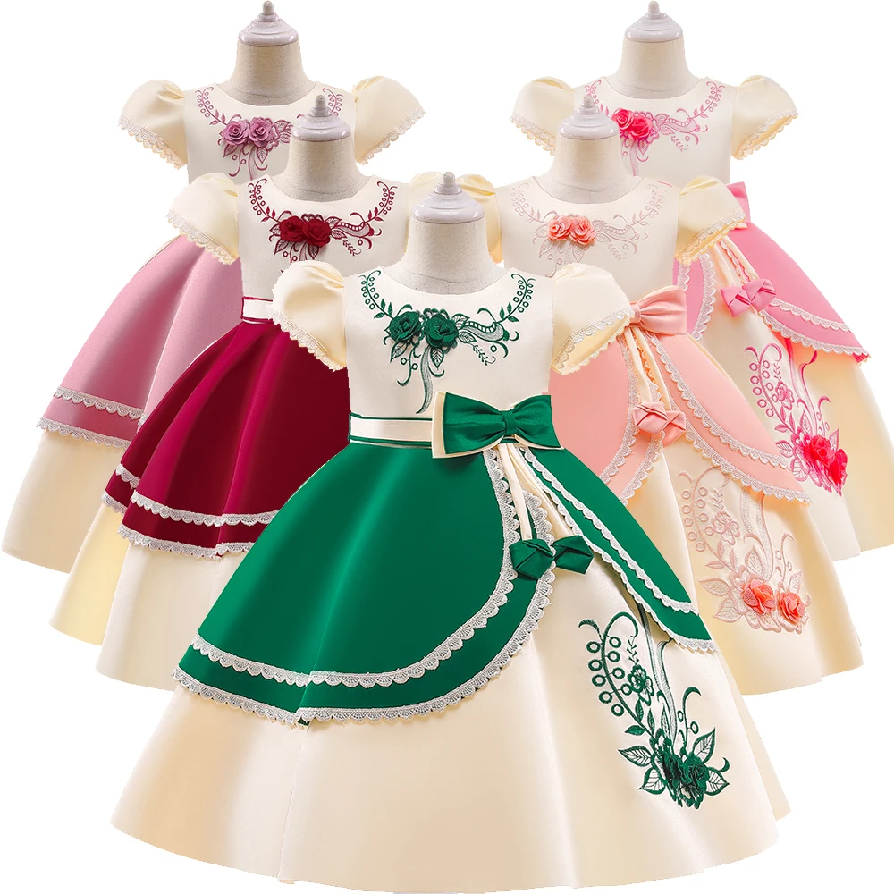 

MQATZ Wholesale Flower Girls Dresses Wedding Children Clothing Girls Princess Party Kids Dress, Peach,watermelon red,pink,meat pink,red,greed