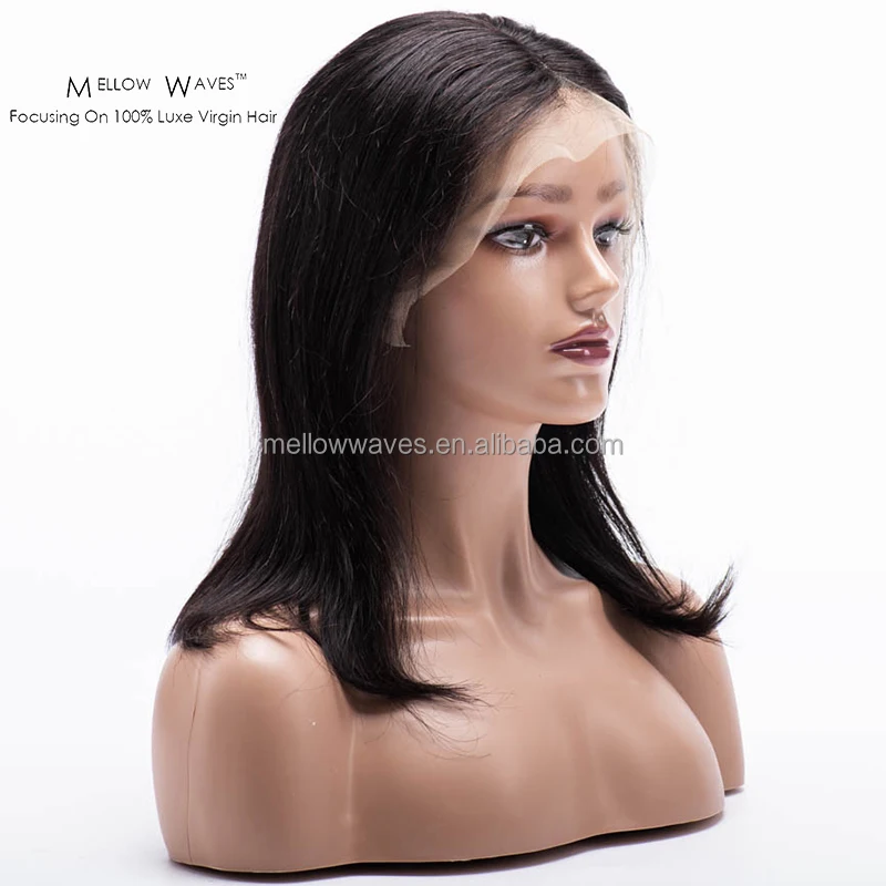 

Mellow Wave Natural Color Short Bob Straight Wigs Lace Frontal 12A Grade Unprocessed Original Peruvian Human Hair Wigs, Natural color lace wig