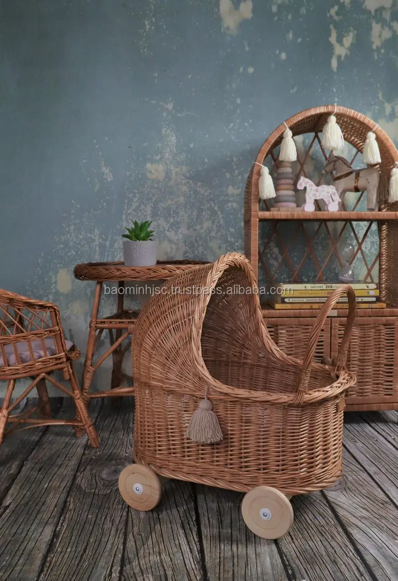 wicker doll bed