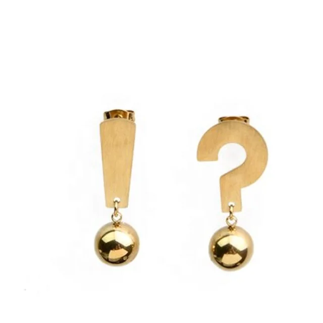 

Yiwu Aceon Stainless Steel Creative Design Asymmetrical Shinny Ball Exclamation Mark Question Mark earrings