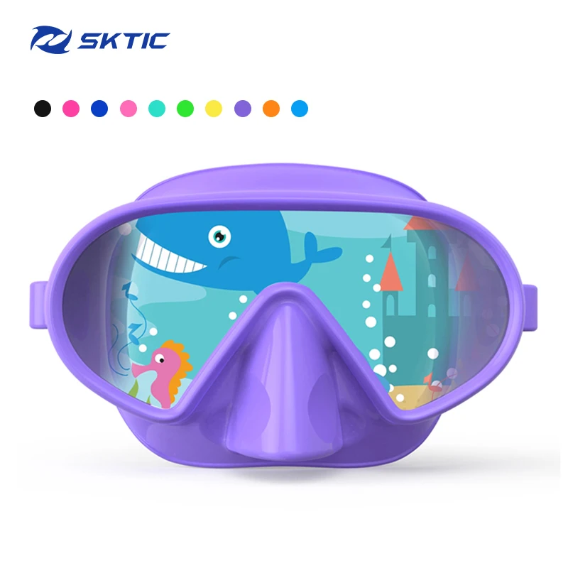 

SKTIC China OEM Top Quality Purple 180 wide view Water Sports Equipment Scuba Diving Mask Snorkel Goggles in Violet