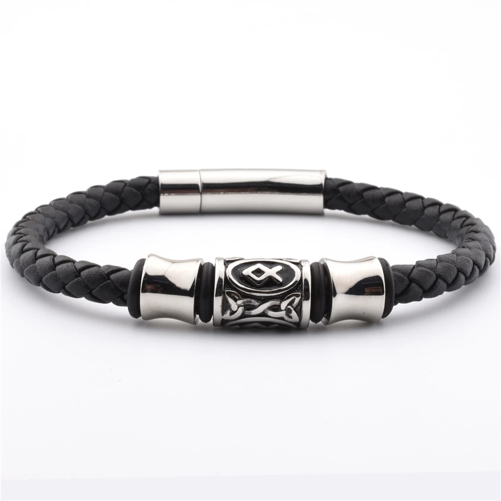 

New Design Black Braided Genuine Leather Bracelet Men,Custom Magnetic Charm Mens Bracelets