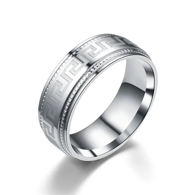 

Fashionable Great Wall shape greek ring Men's Titanium Steel Rings