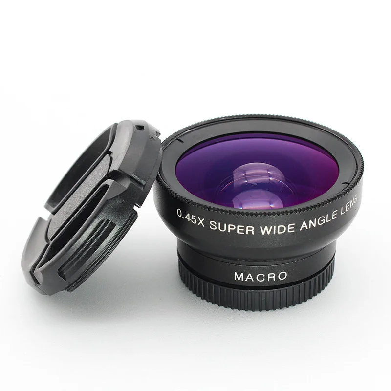 Mobile Phone Universal Clip Professional 37MM 0.45X 49UV Super Wide Angle + Macro T2- In-1 Phone Lenses