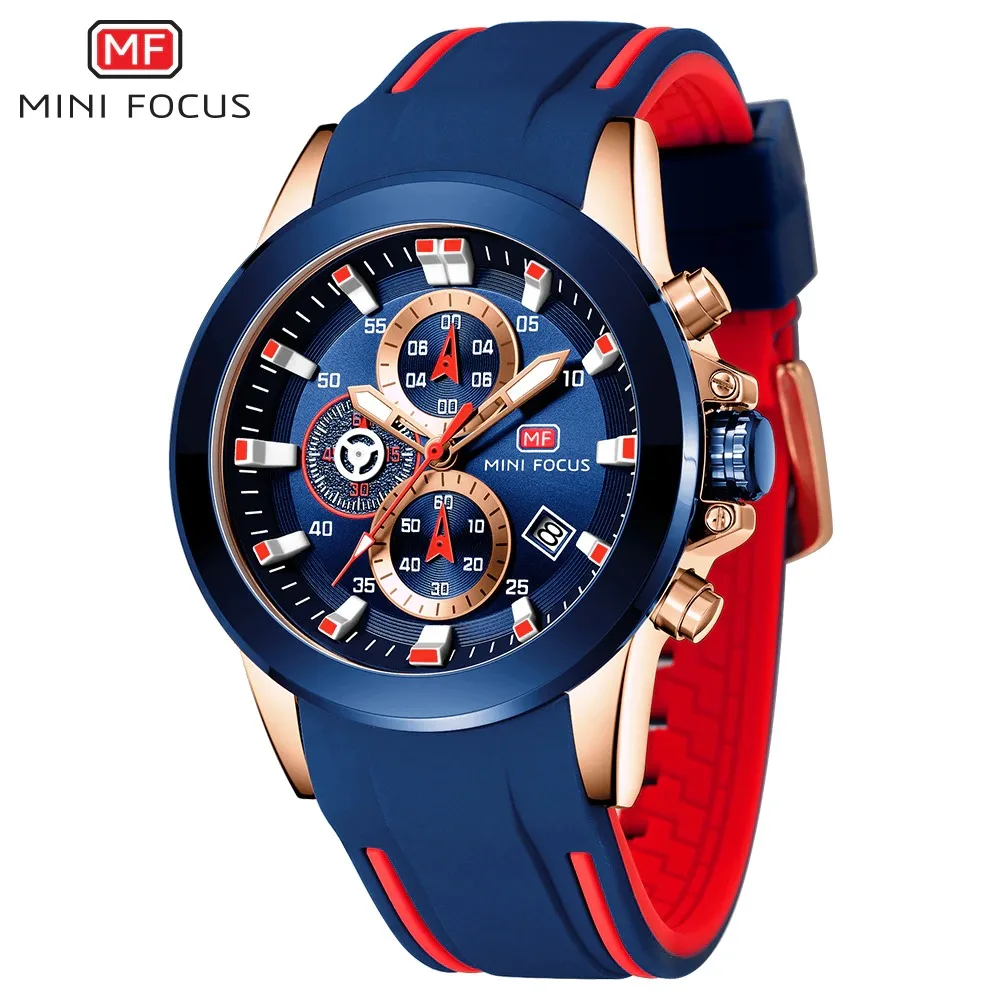 

MINI FOCUS 0287 Chronograph Mens Watches Luxury Casual Sport Date Quartz Silicone Wristwatches Waterproof Men's Wrist watch Man