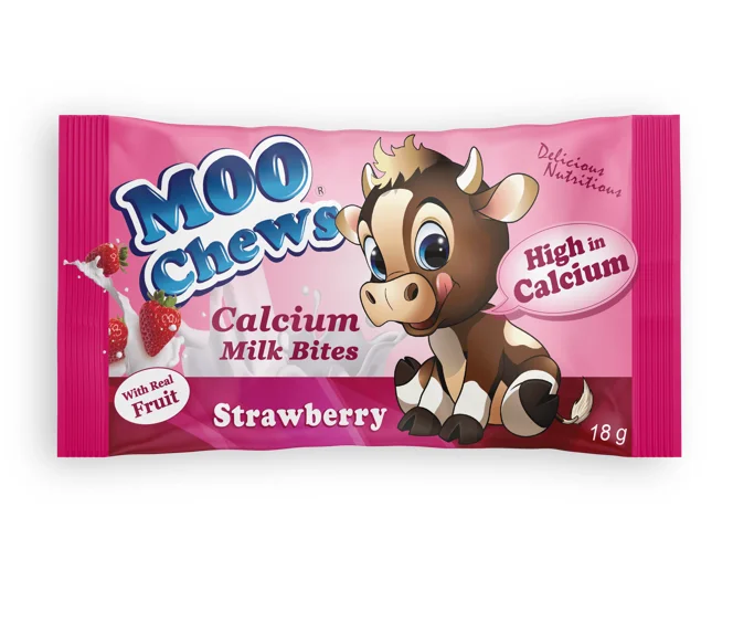 
Moo Chews packet Strawberry Healthy Snack Kids and Toddlers Milk Tablet High Calcium NZ made 