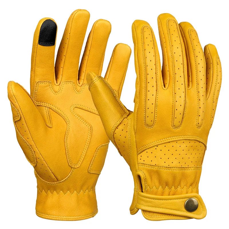 

New Style Goatskin Motorcycle Gloves for Riding, Black , yellow