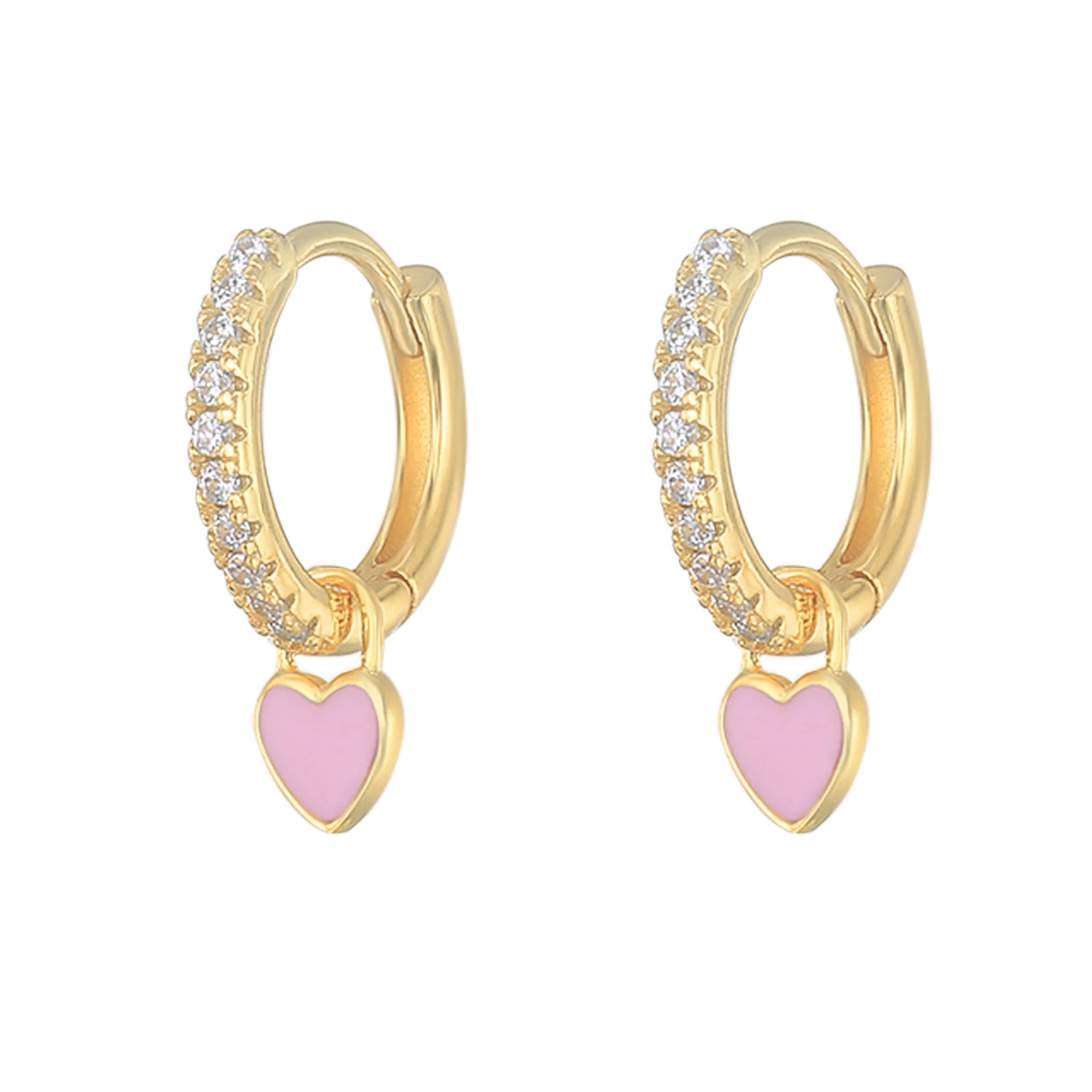 

ROXI 14 Karat Gold Jewelry Cute Pink Enamel Pure Gold Filled Heart Shape Pendant Earrings for Women