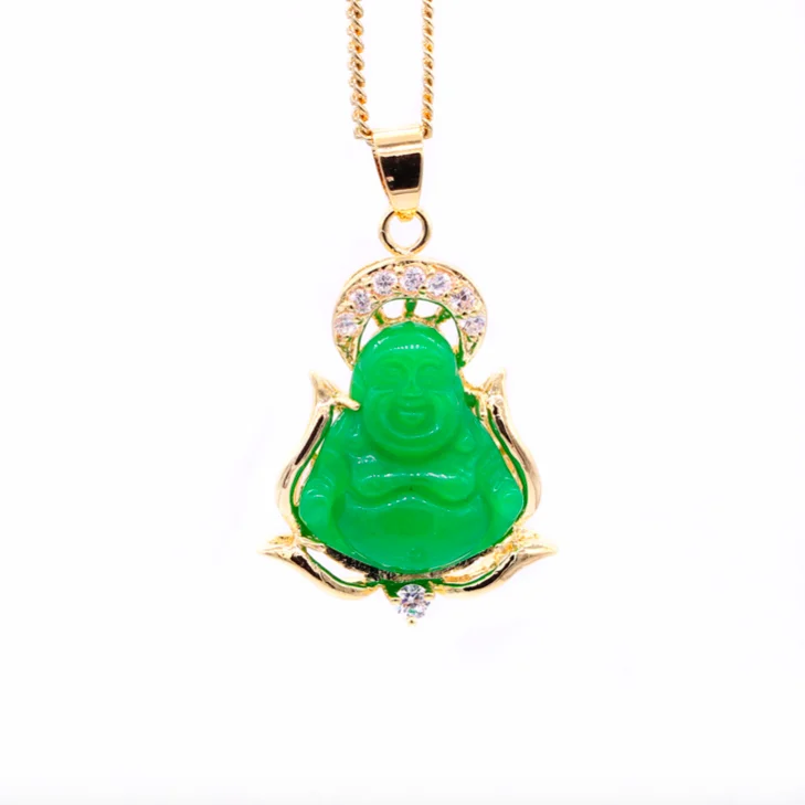 

Jialin jewelry ins sale female Burmese natural green Emerald rose gold jade laughing Buddha pendant necklace