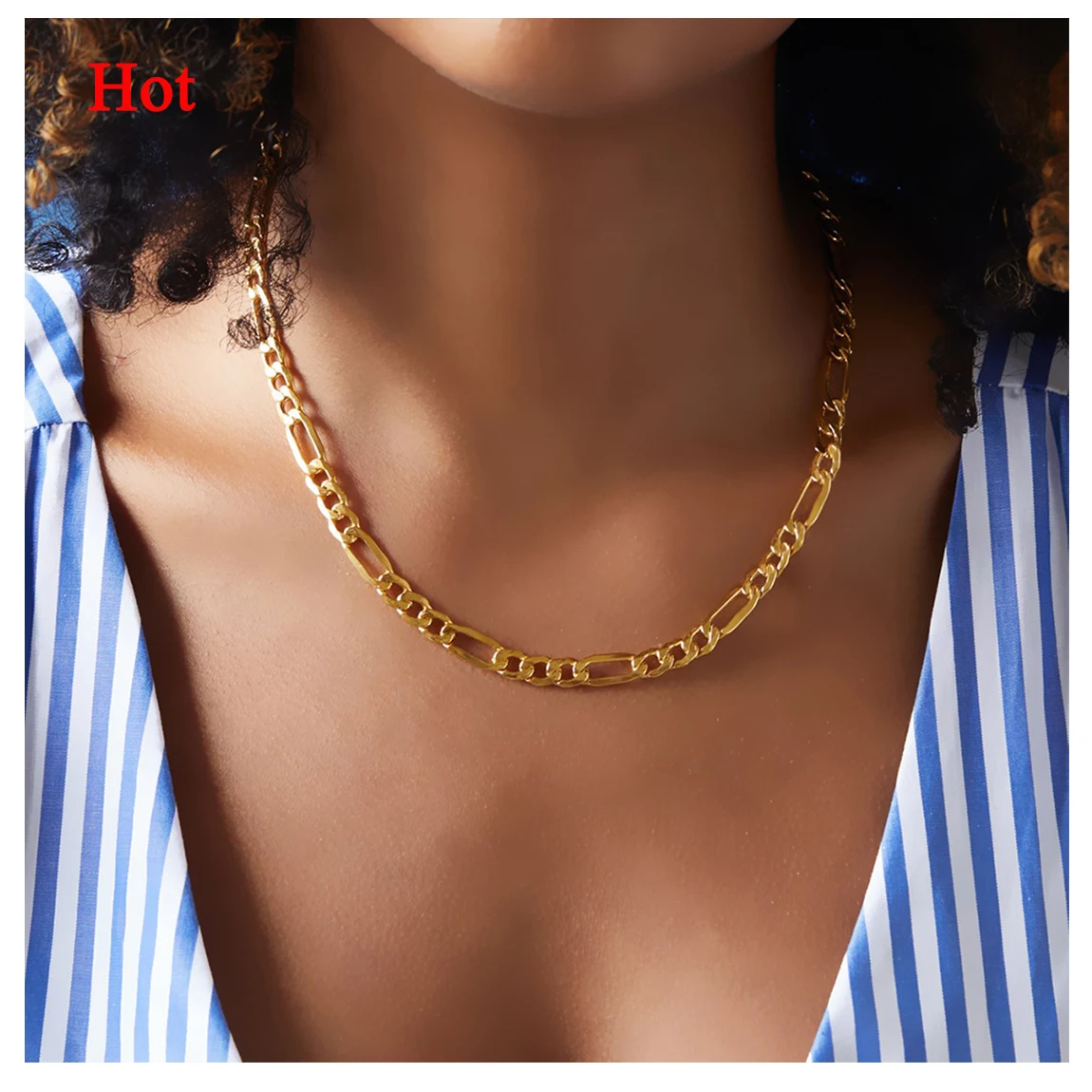 

New Arrival Wholesale Hip Hop Chain Design Dubai New 14k Gold Plated Stainless Steel Figaro Necklace Jewelry, Silver, gold