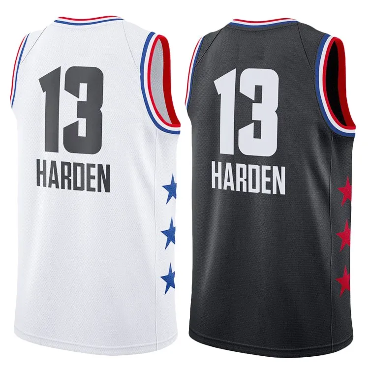 Source 18-19 Embroidery Men's #13 James Harden Red Basketball Jersey/  Uniform on m.