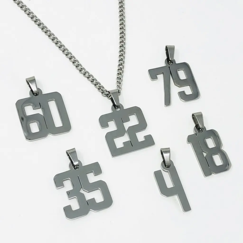 

Street Dance Style Custom Uniform Number Necklaces High Polished 316L Stainless Steel Jersey Number Pendant And Chain Necklace