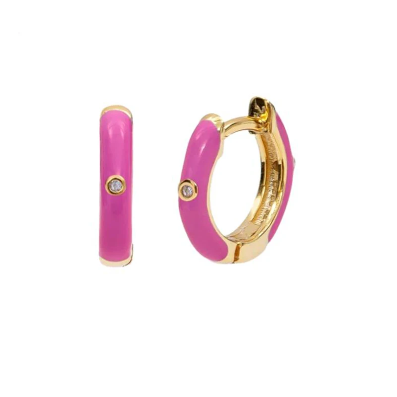 

CANNER Wholesale 18K Gold Jewelry Plated Colorful Enamel Hoop Huggie Earrings Silver S925