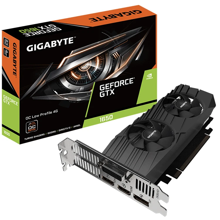 

GIGABYTE NVIDIA GTX 1650 D6 OC 4G Low Profile Design Gaming Graphics Card with Dual Fans 4GB GDDR6 128bit memory