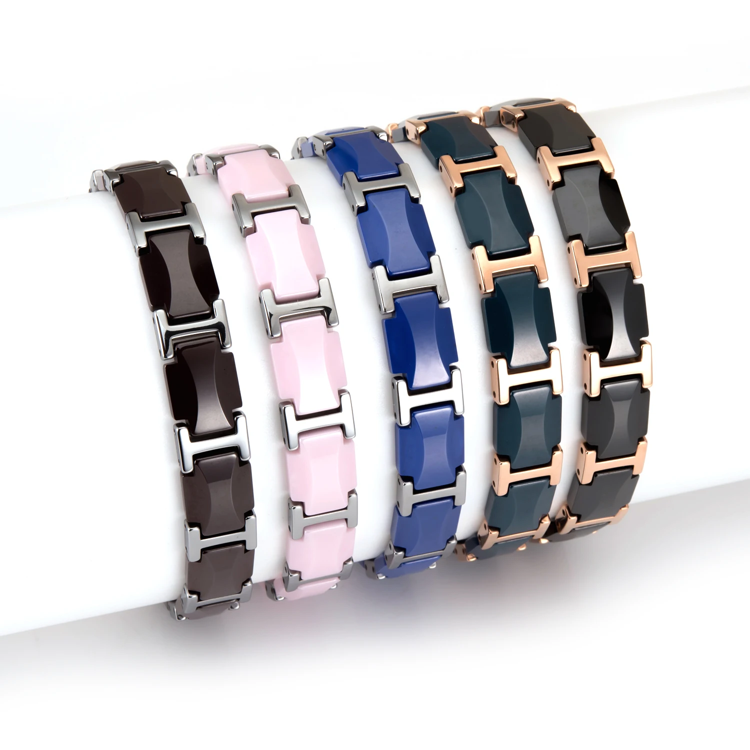 

Wholesale High-tech Delicate Shinning Polished Stainless Black White Blue Bio Magnetic Wide Ceramic Bracelet With Watch Clasp, According to picture or customized