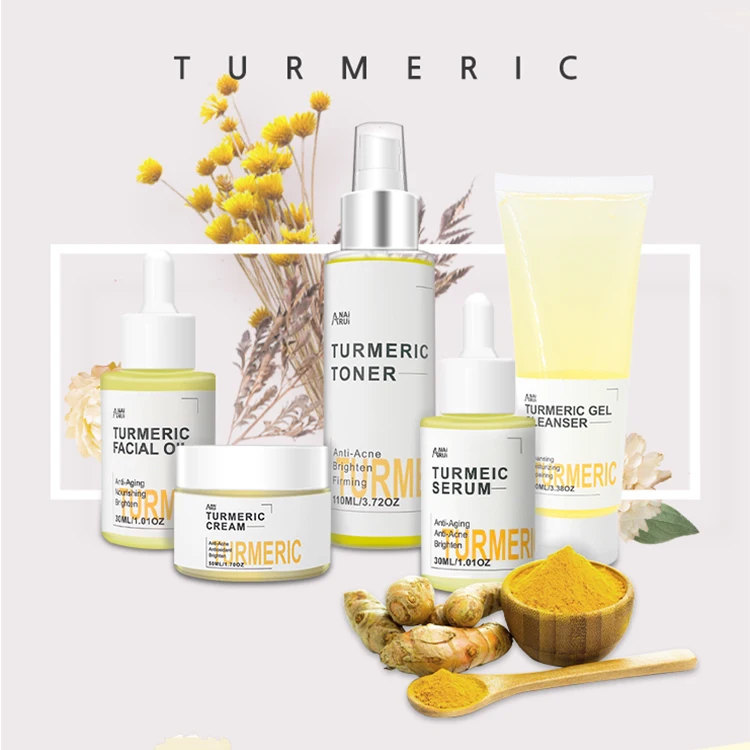 

organic skin care set anti acne whitening turmeric root cream face care private label skin care