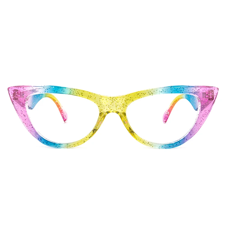 

Customized Latest Plastic Anti Blue Light Blocking Glasses Reading Eyeglasses Readers Cat Eye Rainbow Frame Eyewear, 2 colors
