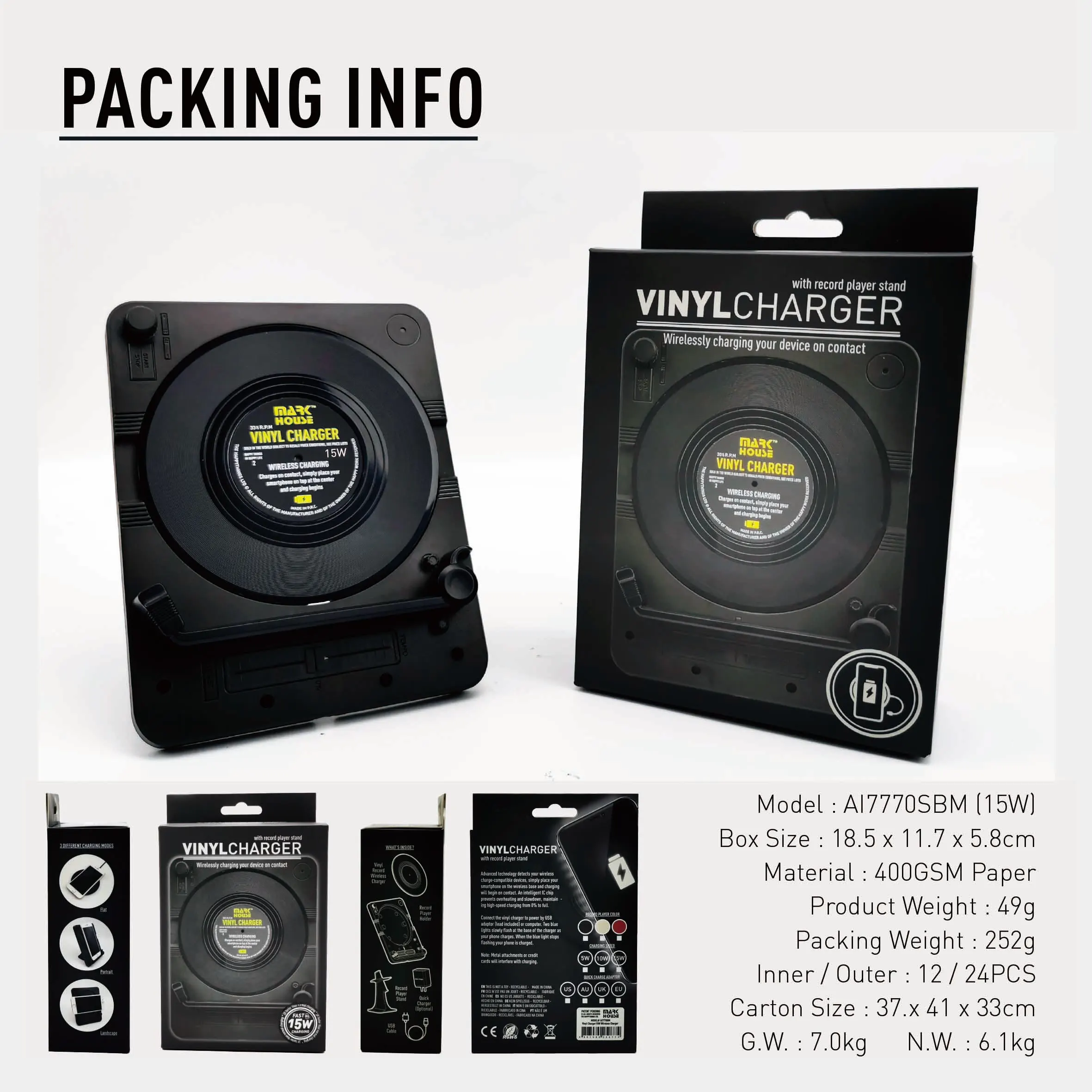 Best Quality Fast Charging 15w Qi Wireless Charger Pad With Vinyl